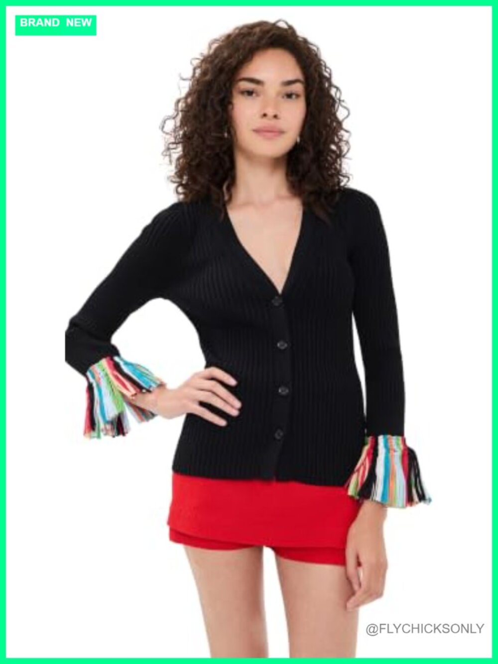 Mid-Weight Stretch Knit Fringe Surplice Cardigan Long Sleeve